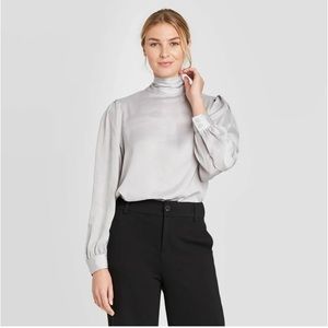 Balloon Long Sleeve Chic Blouse - Silver - Size Medium, NWT